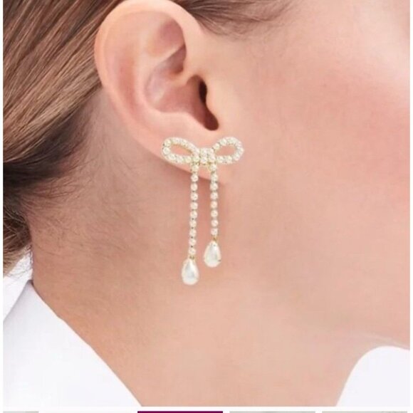 J.Crew Factory Pearl Bow Dangle Earrings and Pearl Barrette Set NWT - Picture 3 of 3